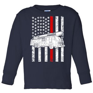 Fire Truck American Firefighter Thin Red Line Flag Toddler Long Sleeve Shirt