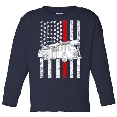 Fire Truck American Firefighter Thin Red Line Flag Toddler Long Sleeve Shirt