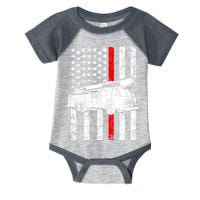 Fire Truck American Firefighter Thin Red Line Flag Infant Baby Jersey Bodysuit