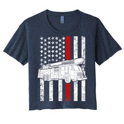 Fire Truck American Firefighter Thin Red Line Flag Women's Crop Top Tee