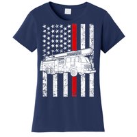 Fire Truck American Firefighter Thin Red Line Flag Women's T-Shirt