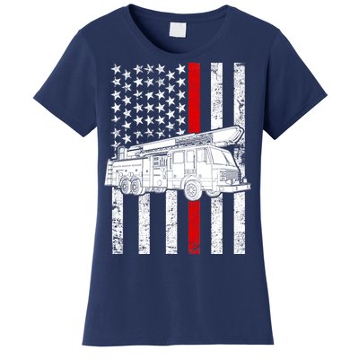 Fire Truck American Firefighter Thin Red Line Flag Women's T-Shirt