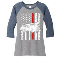 Fire Truck American Firefighter Thin Red Line Flag Women's Tri-Blend 3/4-Sleeve Raglan Shirt