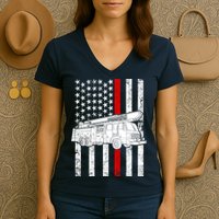 Fire Truck American Firefighter Thin Red Line Flag Women's V-Neck T-Shirt