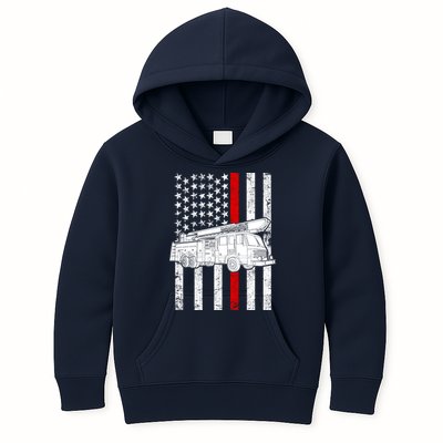 Fire Truck American Firefighter Thin Red Line Flag Kids Hoodie