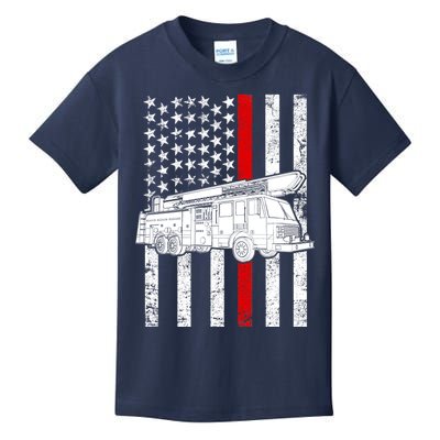 Fire Truck American Firefighter Thin Red Line Flag Kids T-Shirt