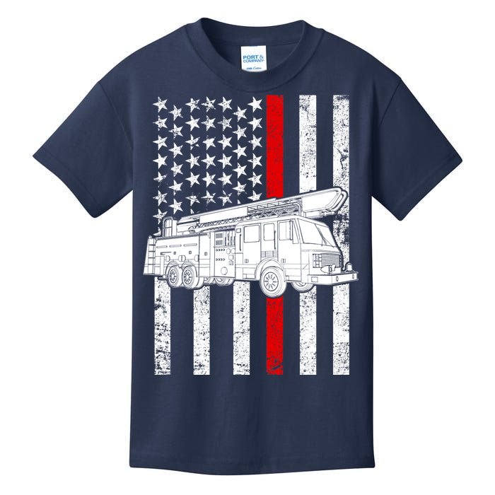 Fire Truck American Firefighter Thin Red Line Flag Kids T-Shirt