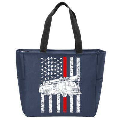 Fire Truck American Firefighter Thin Red Line Flag Zip Tote Bag