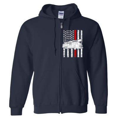 Fire Truck American Firefighter Thin Red Line Flag Full Zip Hoodie