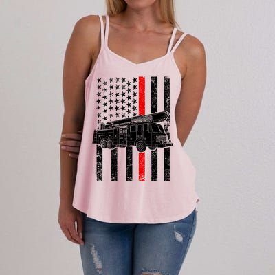 Fire Truck American Firefighter Thin Red Line Flag Women's Strappy Tank