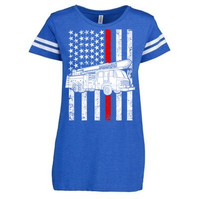 Fire Truck American Firefighter Thin Red Line Flag Enza Ladies Jersey Football T-Shirt