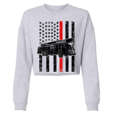 Fire Truck American Firefighter Thin Red Line Flag Cropped Pullover Crew