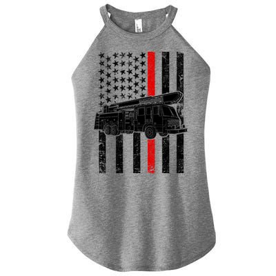 Fire Truck American Firefighter Thin Red Line Flag Women's Perfect Tri Rocker Tank