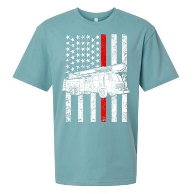 Fire Truck American Firefighter Thin Red Line Flag Sueded Cloud Jersey T-Shirt