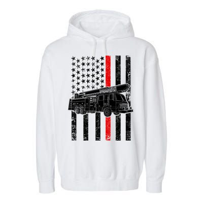 Fire Truck American Firefighter Thin Red Line Flag Garment-Dyed Fleece Hoodie