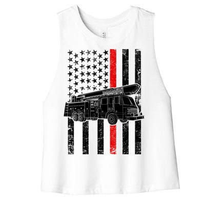 Fire Truck American Firefighter Thin Red Line Flag Women's Racerback Cropped Tank