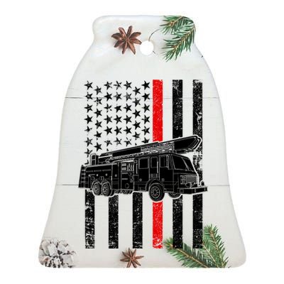 Fire Truck American Firefighter Thin Red Line Flag Ceramic Bell Ornament