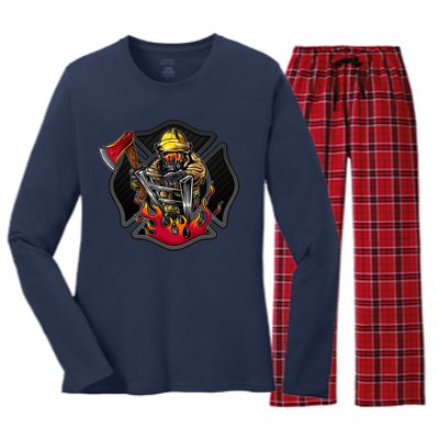 Firefighter Women's Long Sleeve Flannel Pajama Set 