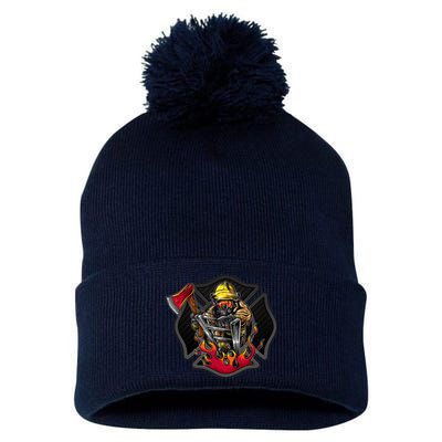 Firefighter Pom Pom 12in Knit Beanie