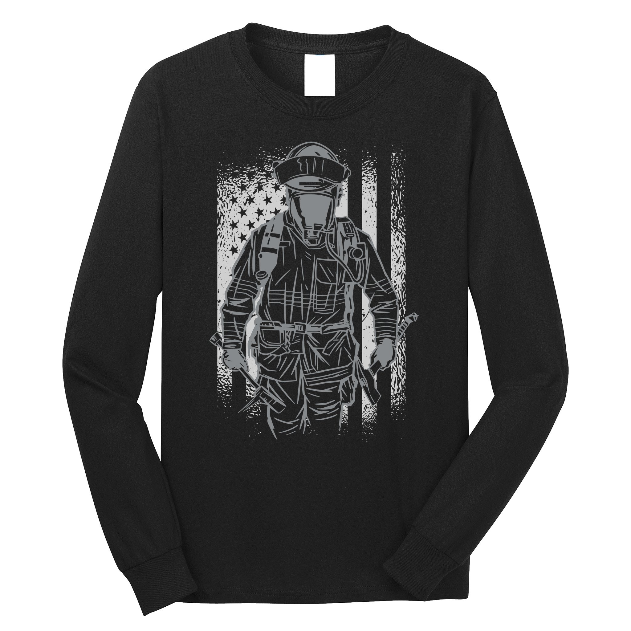 Firefighter American Flag Long Sleeve Shirt