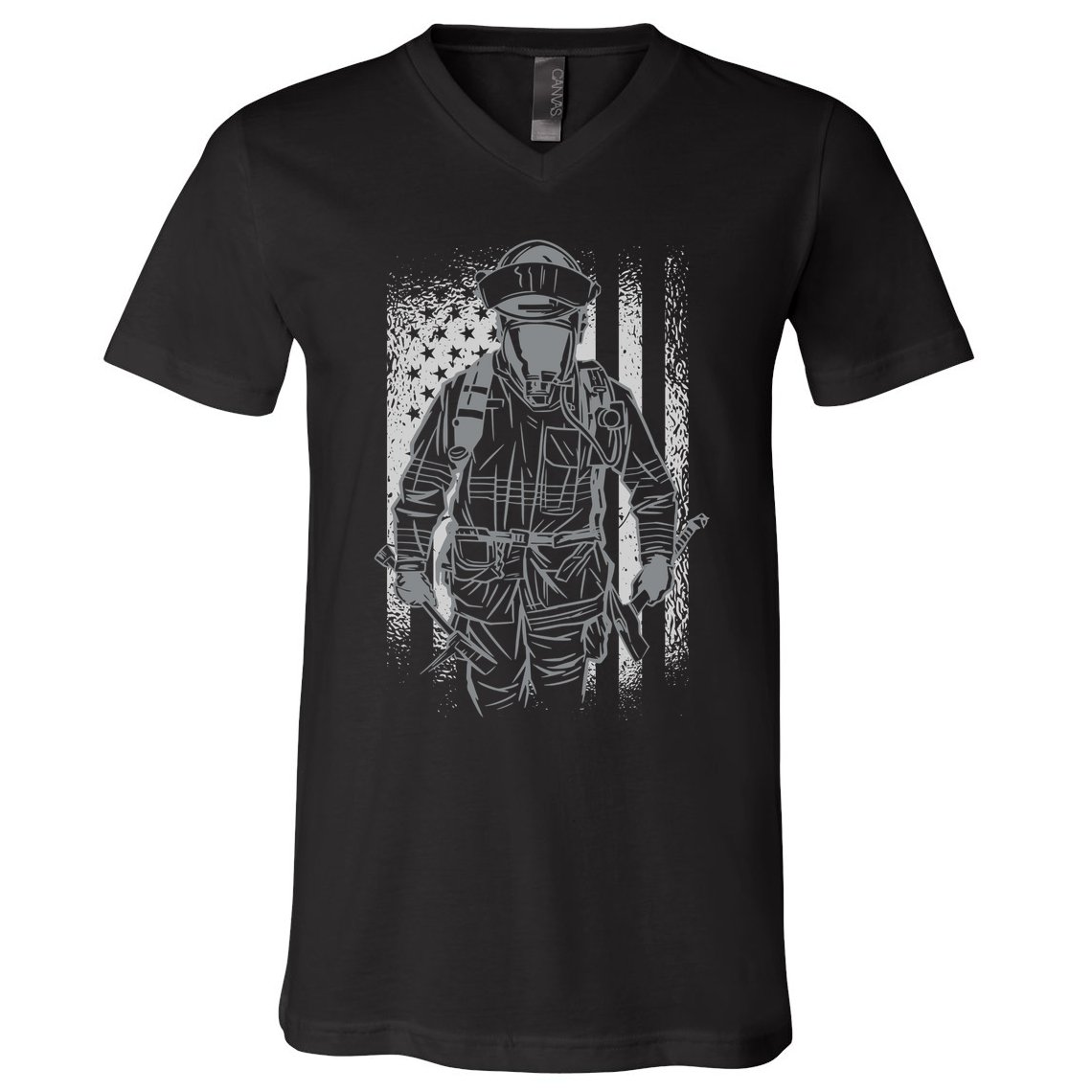Firefighter American Flag V-Neck T-Shirt