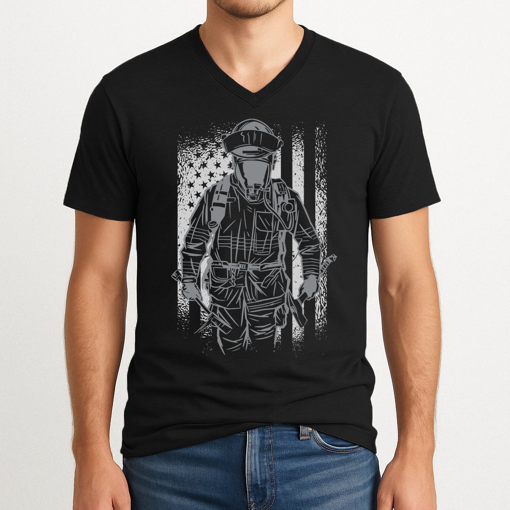 Firefighter American Flag V-Neck T-Shirt