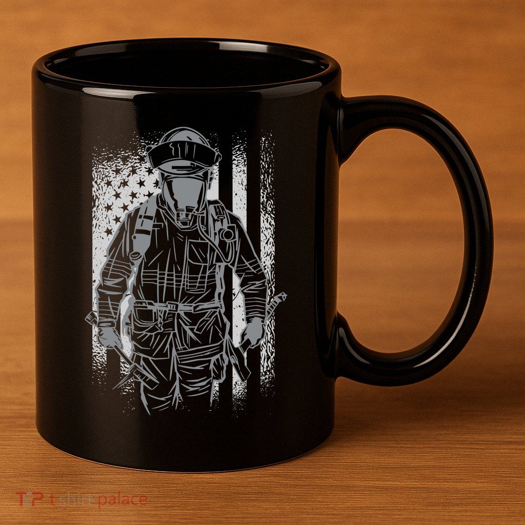 Firefighter American Flag 11oz C Handle Ceramic Mug