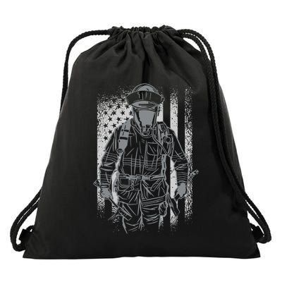 Firefighter American Flag Drawstring Bag
