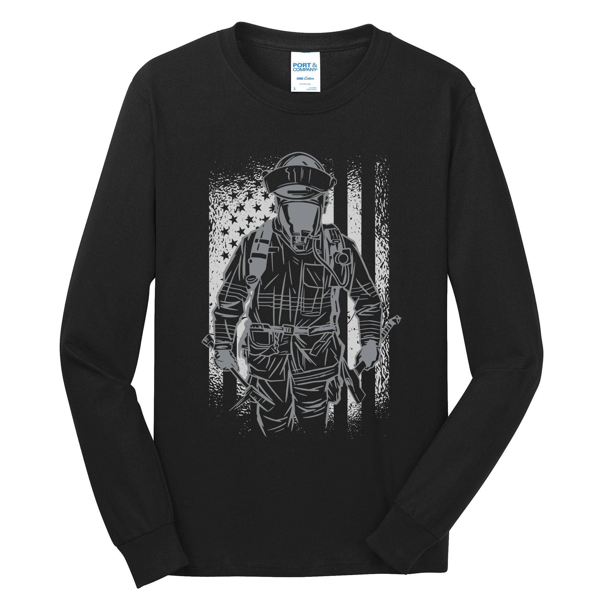 Firefighter American Flag Tall Long Sleeve T-Shirt