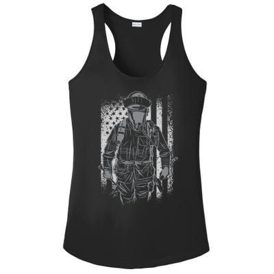 Firefighter American Flag Ladies PosiCharge Competitor Racerback Tank