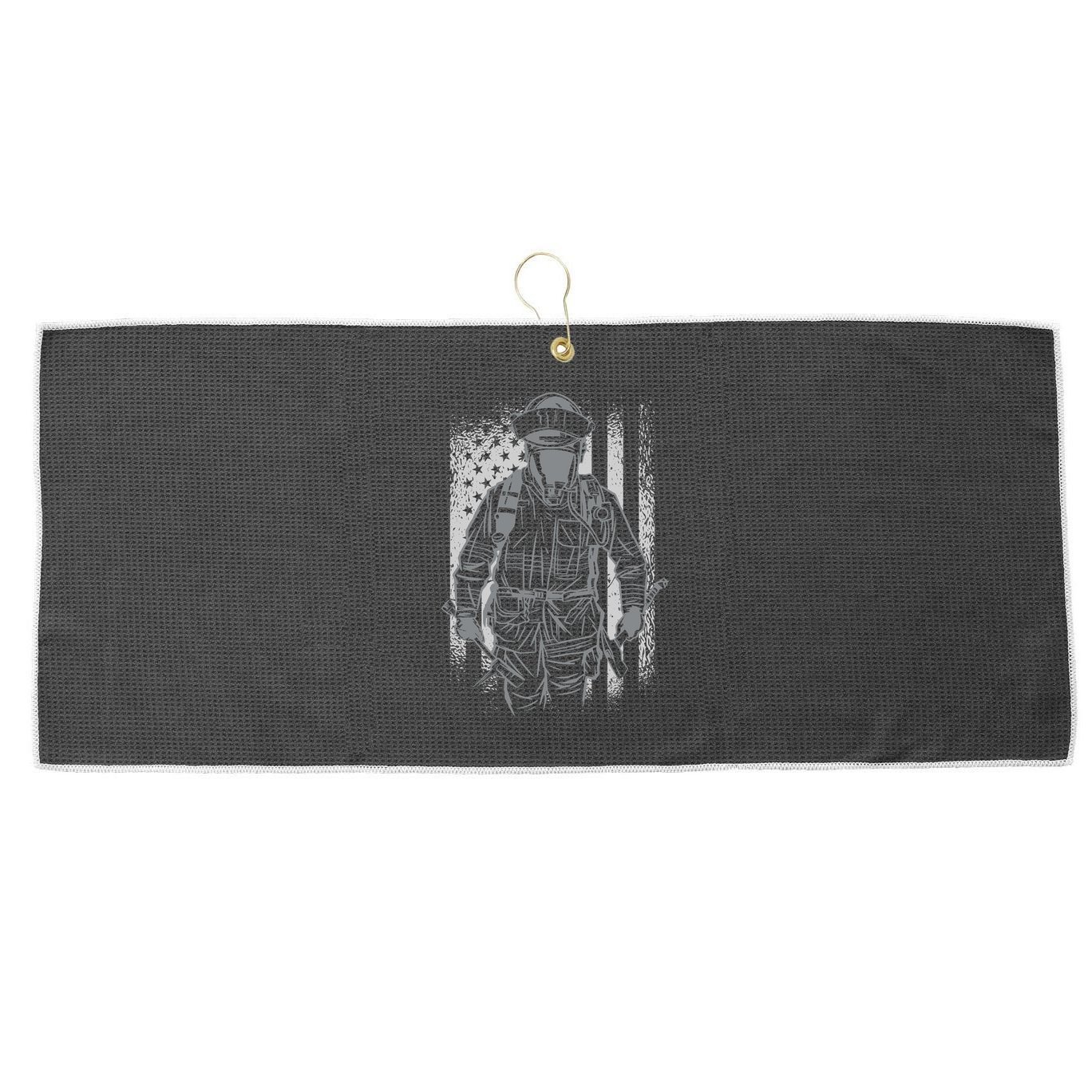 Firefighter American Flag Large Microfiber Waffle Golf Towel