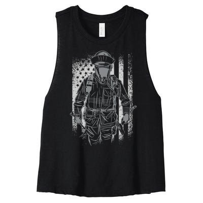 Firefighter American Flag Women's Racerback Cropped Tank