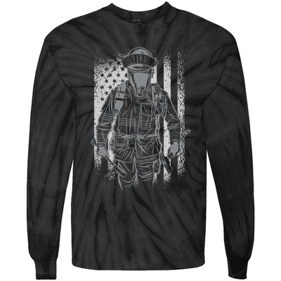 Firefighter American Flag Tie-Dye Long Sleeve Shirt