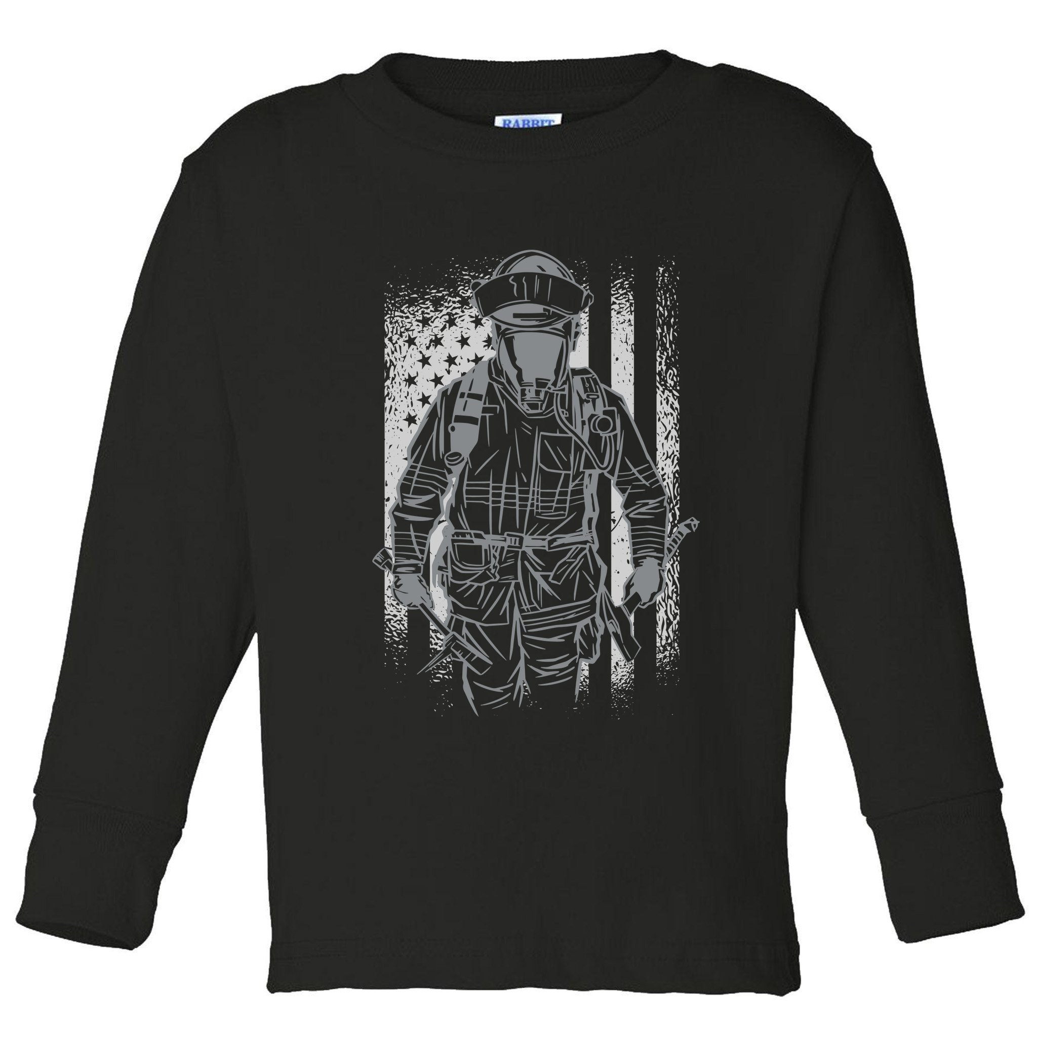 Firefighter American Flag Toddler Long Sleeve Shirt