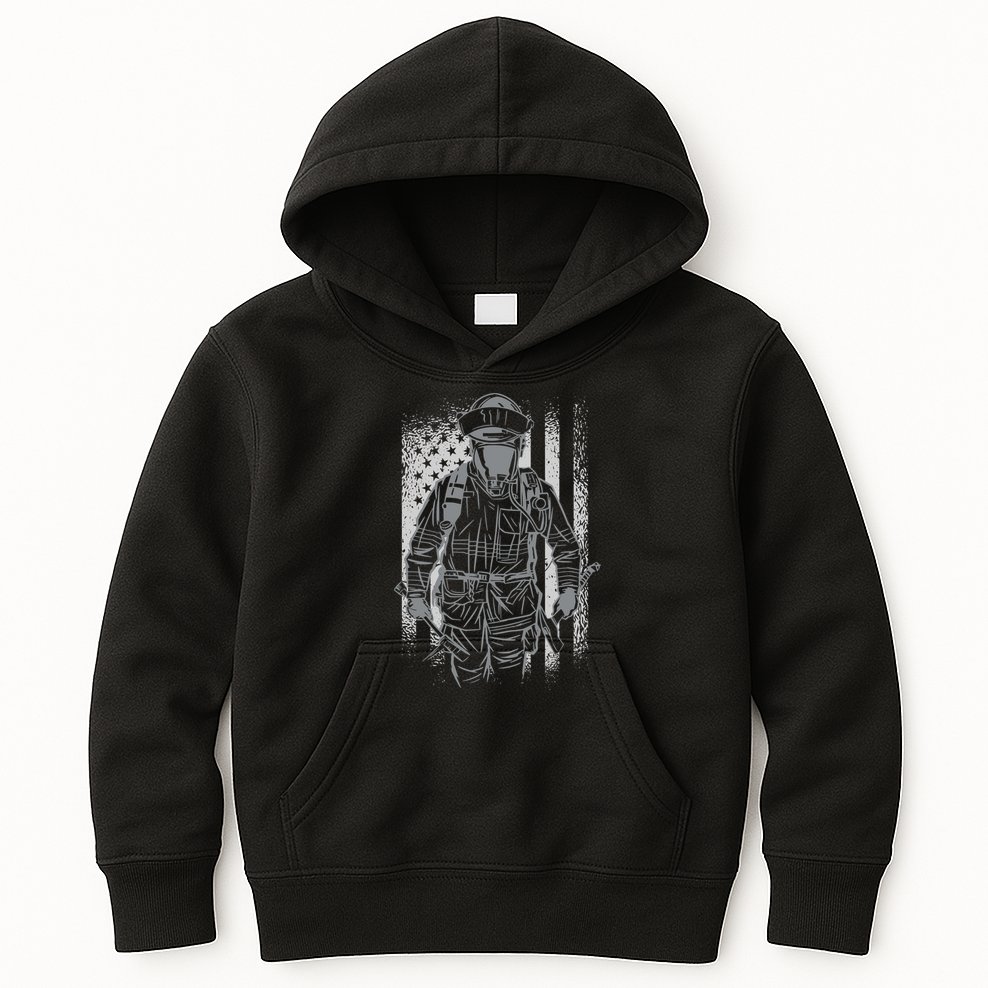 Firefighter American Flag Kids Hoodie