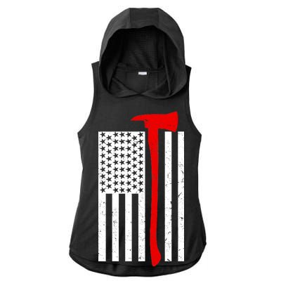 Firefighter Axe American Flag Ladies PosiCharge Tri-Blend Wicking Draft Hoodie Tank