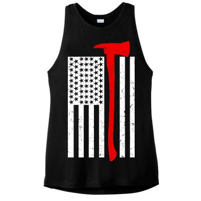 Firefighter Axe American Flag Ladies PosiCharge Tri-Blend Wicking Tank