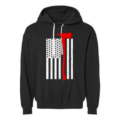 Firefighter Axe American Flag Garment-Dyed Fleece Hoodie