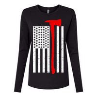 Firefighter Axe American Flag Womens Cotton Relaxed Long Sleeve T-Shirt