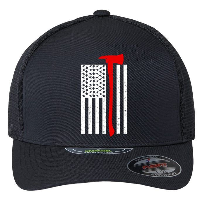 Firefighter Axe American Flag Flexfit Unipanel Trucker Cap