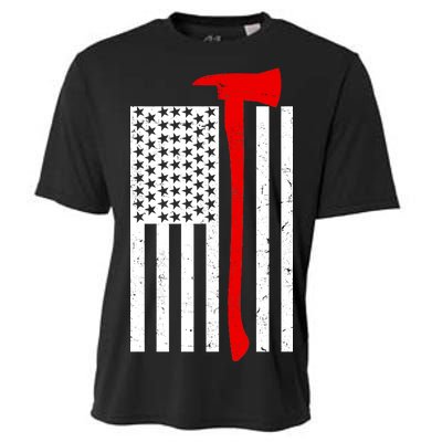 Firefighter Axe American Flag Cooling Performance Crew T-Shirt