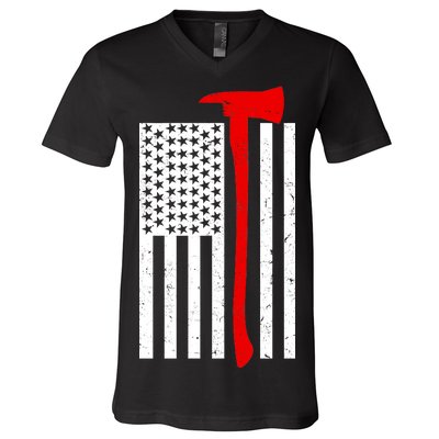 Firefighter Axe American Flag V-Neck T-Shirt