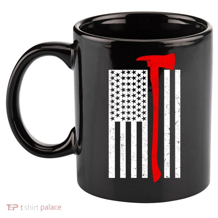 Firefighter Axe American Flag 11oz C Handle Ceramic Mug