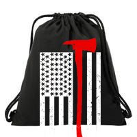 Firefighter Axe American Flag Drawstring Bag