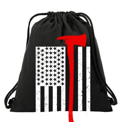 Firefighter Axe American Flag Drawstring Bag