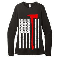 Firefighter Axe American Flag Womens CVC Long Sleeve Shirt