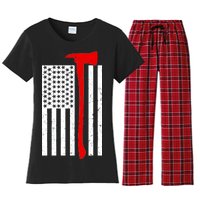 Firefighter Axe American Flag Women's Flannel Pajama Set