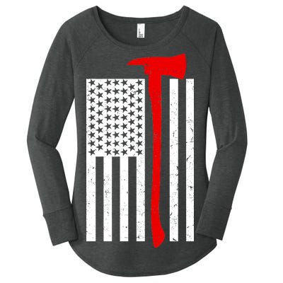 Firefighter Axe American Flag Women's Perfect Tri Tunic Long Sleeve Shirt