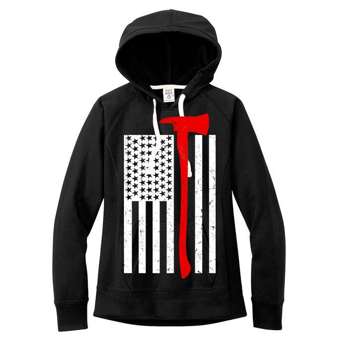 Firefighter Axe American Flag Women's Fleece Hoodie