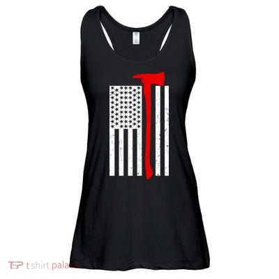 Firefighter Axe American Flag Ladies Essential Flowy Tank